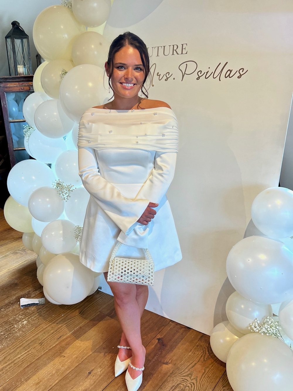 Off-Shoulder Long Sleeve White Mini Dress